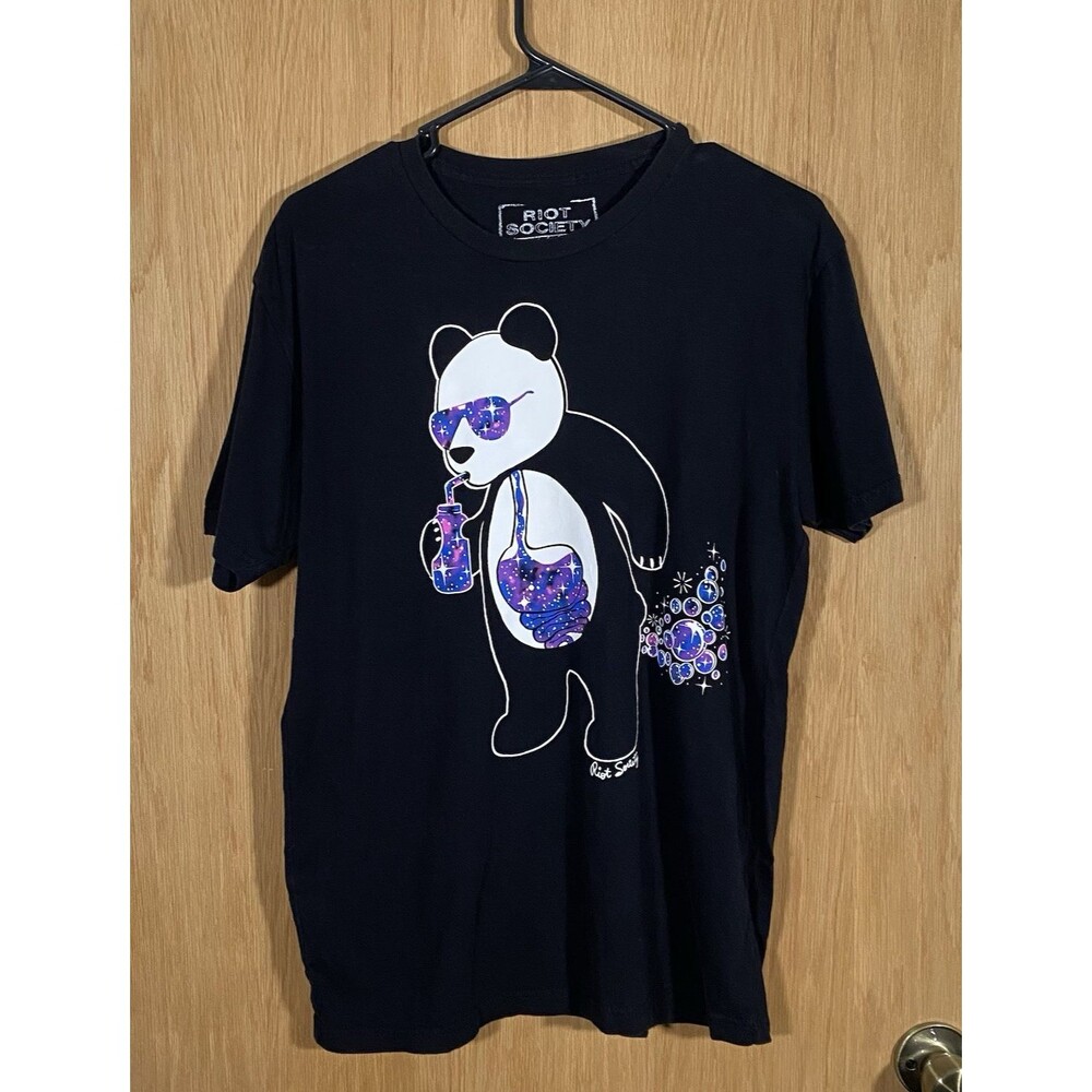 Riot Society Panda Bear Graphic Novelty T-Shirt Bubbles Stars Funny Unisex Sz M